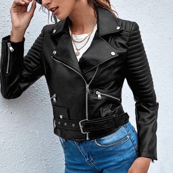 BellanBlue Jackets & Blazers - Black vegan leather zipper biker moto motorcycle jacket